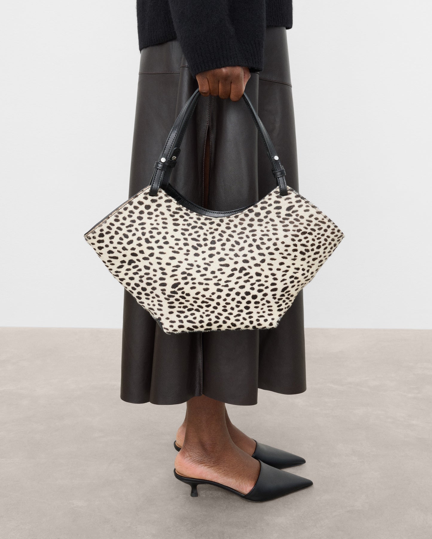 Dilba Mini Tote Bag Leather Hair Chocolate Dot